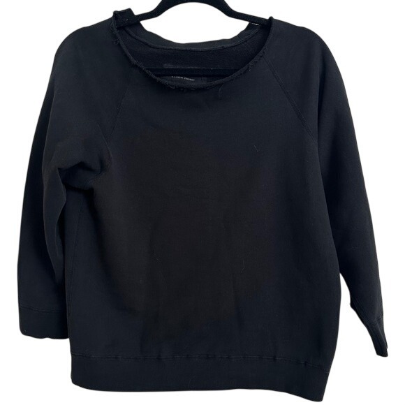 Nili Lotan Tops - Nili Lotan Black Callie Distressed Crewneck Sweatshirt Fleece Small Made in USA